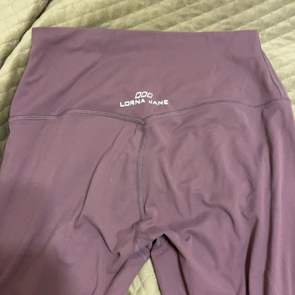 Maternity yoga pants in purple with comfy wide waist band